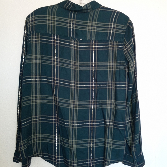 Laura Scott women's button down shirt forest green with gold size medium - Picture 2 of 8